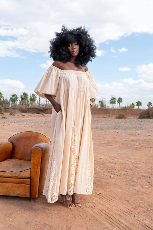 Nina Long Off-the-Shoulder Dress