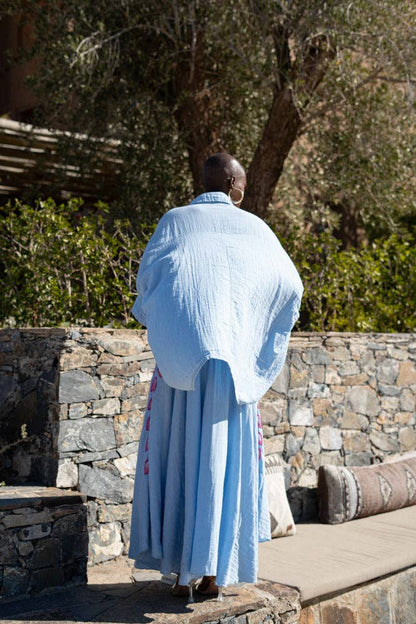 Long flowing embroidered Lily-of-the-Valley skirt