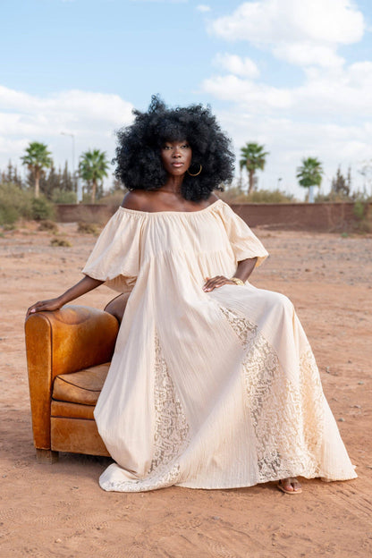 Nina Long Off-the-Shoulder Dress