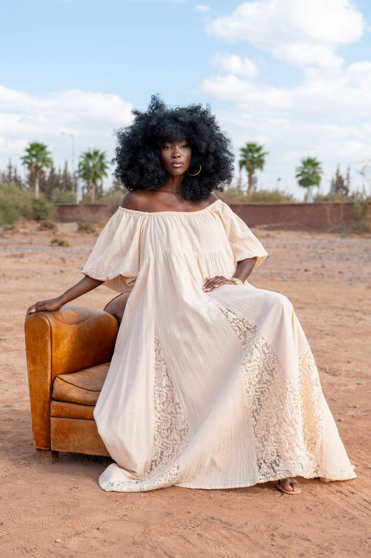 Nina Long Off-the-Shoulder Dress
