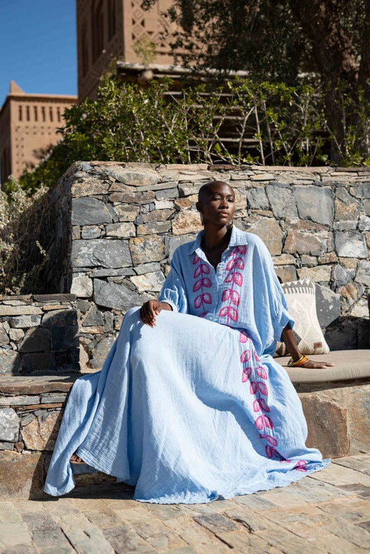 Long flowing embroidered Lily-of-the-Valley skirt