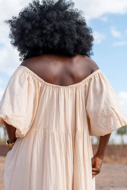 Nina Long Off-the-Shoulder Dress